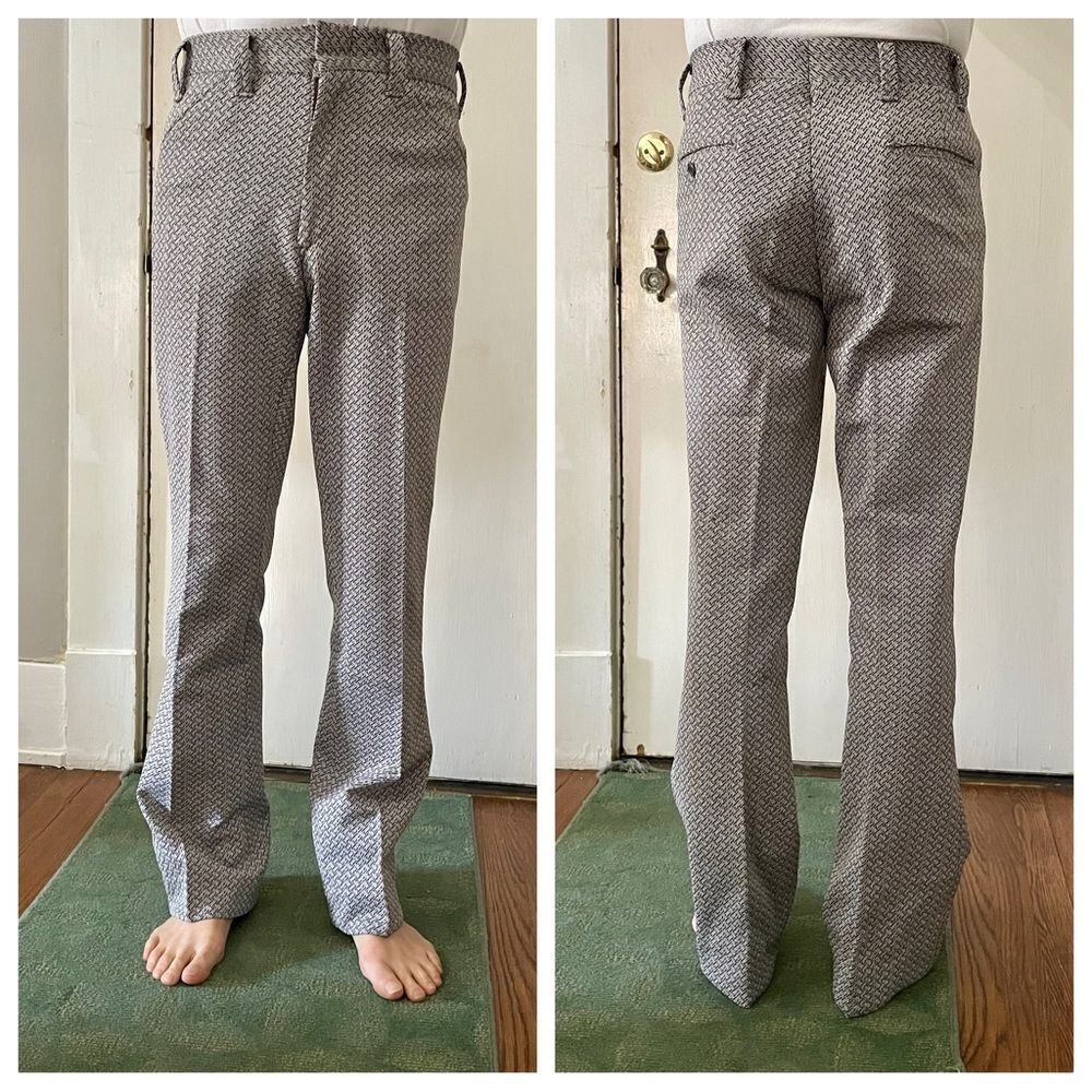 Vtg 70s brown, gray & tan patterned double‎ knit pants